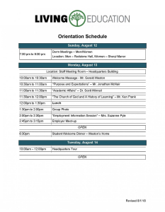 Orientation Schedule – Living Education-Charlotte – Living Education