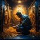 Firefly treasure in an old bank vault with man kneeling 50558